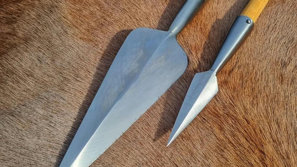 Two spears on animal skin